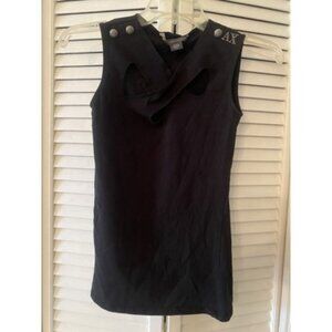 Armani Exchange Blouse Top Womens Small Black Crisscross Keyhole Short Sleeve